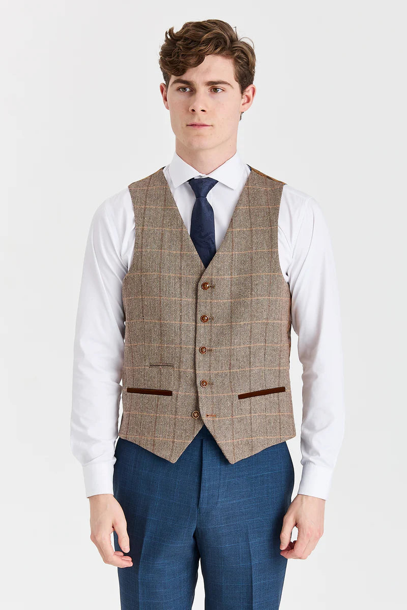 Costum Viceroy bleumarin cu vestă Harris Brown Tweed contrastantă
