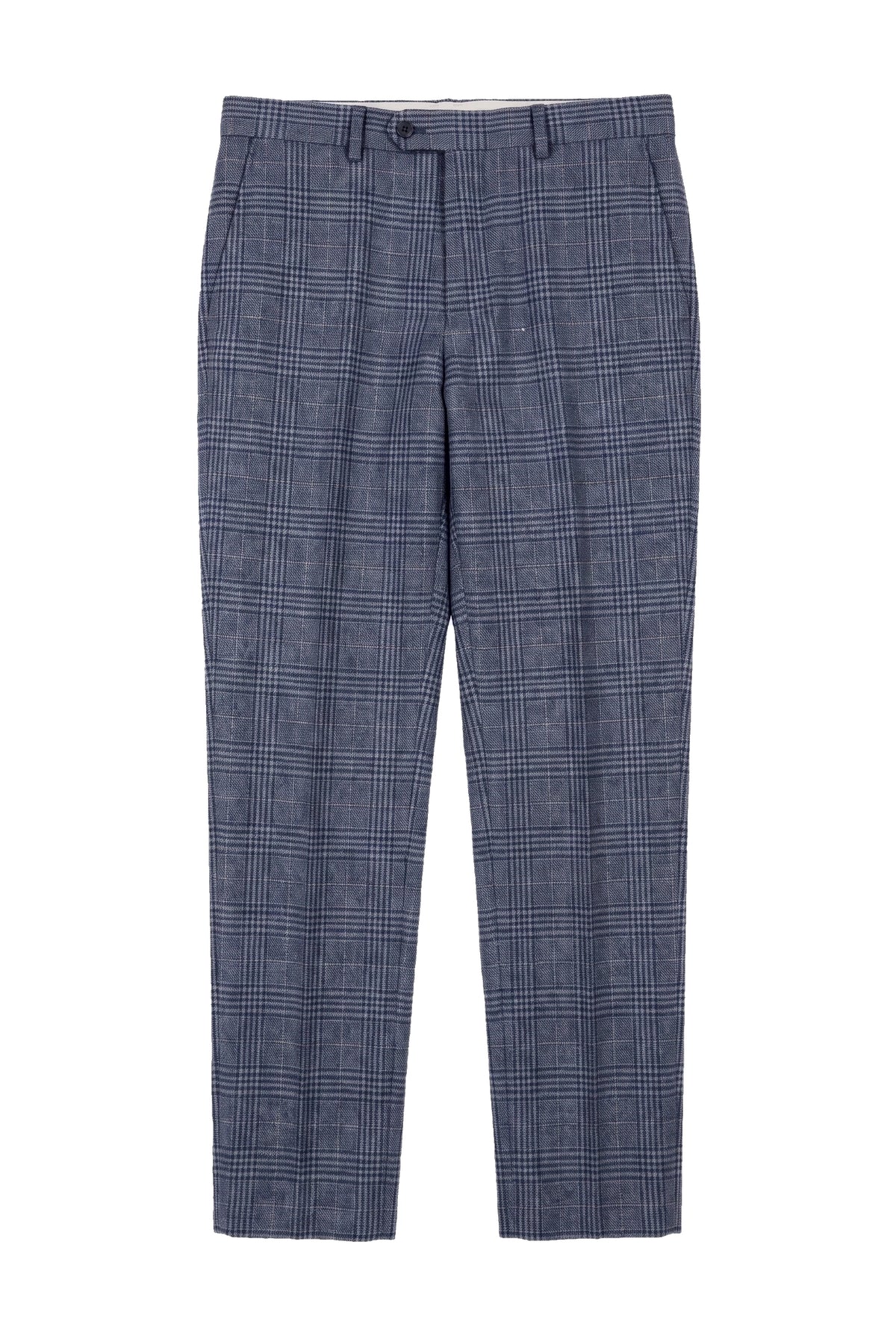 Victor - Pantaloni de mireasă albaștri în carouri tweed pentru bărbați