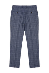 Victor - Pantaloni de mireasă albaștri în carouri tweed pentru bărbați