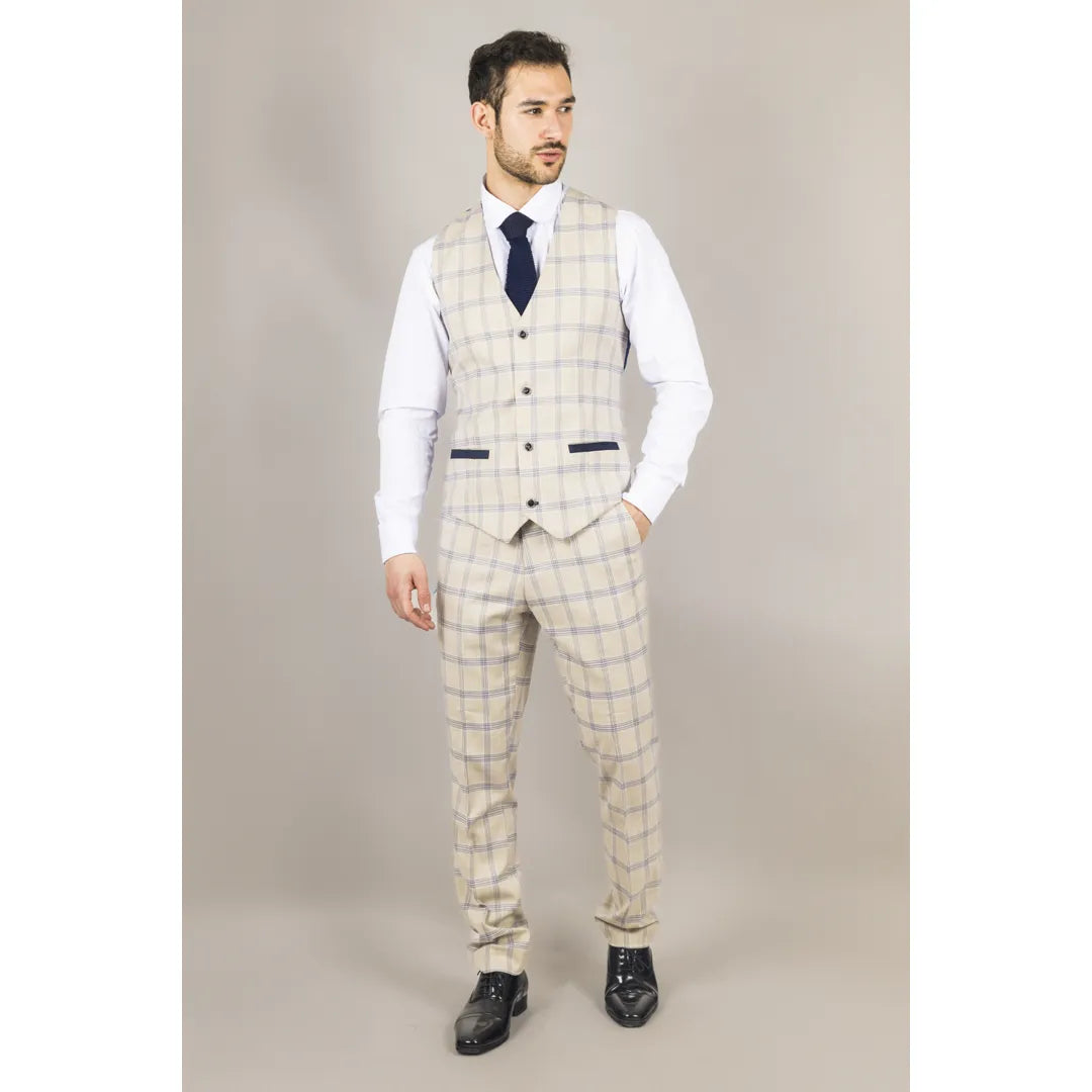 Warwick - Men's Beige Checked Waistcoat