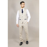 Warwick - Men's Beige Checked Waistcoat