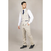 Warwick - Men's Beige Checked Waistcoat