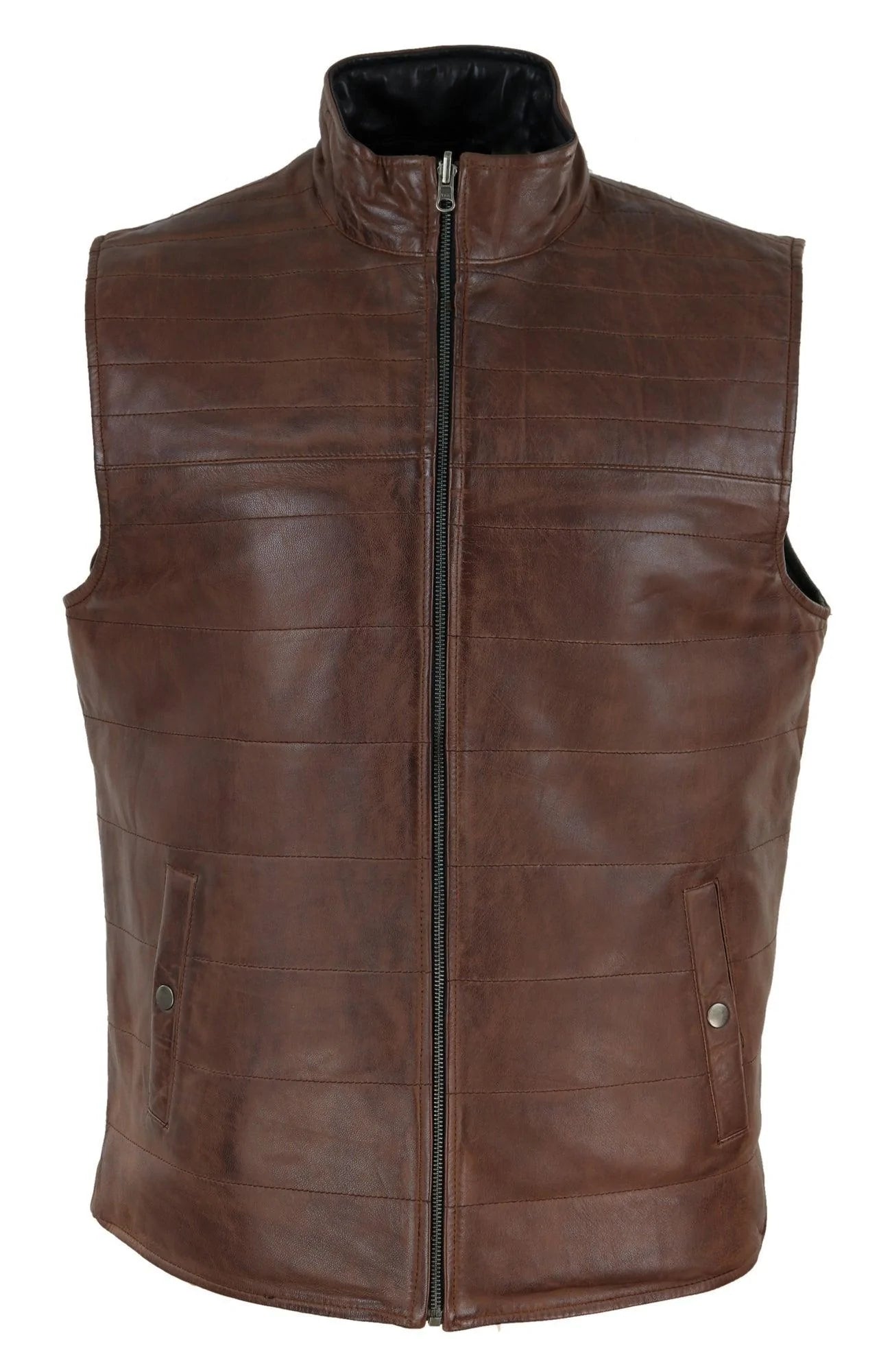 Mens Black & Brown Reversible Leather Gilet