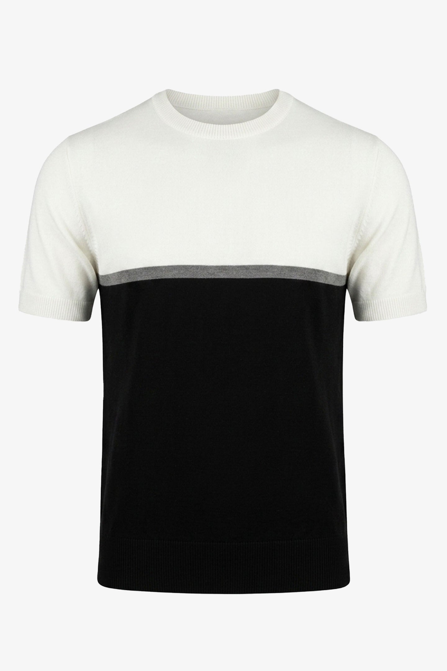 Tricou tricotat alb și negru cu blocuri de culoare pentru bărbați
