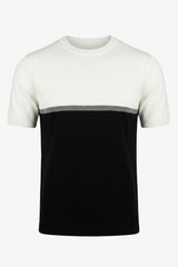 Tricou tricotat alb și negru cu blocuri de culoare pentru bărbați