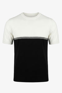Tricou tricotat alb și negru cu blocuri de culoare pentru bărbați