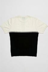 Tricou tricotat alb și negru cu blocuri de culoare pentru bărbați