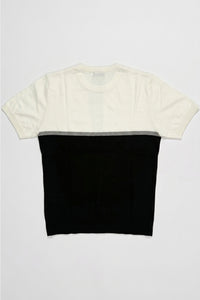 Tricou tricotat alb și negru cu blocuri de culoare pentru bărbați