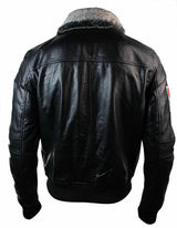 Mens Real Leather US Aviator Air Force Pilot Flying Bomber Jacket Black Fur Collar-Black