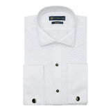Men's Wing Collar White Shirt Pleated Tuxedo Double Cuff Satin Cotton