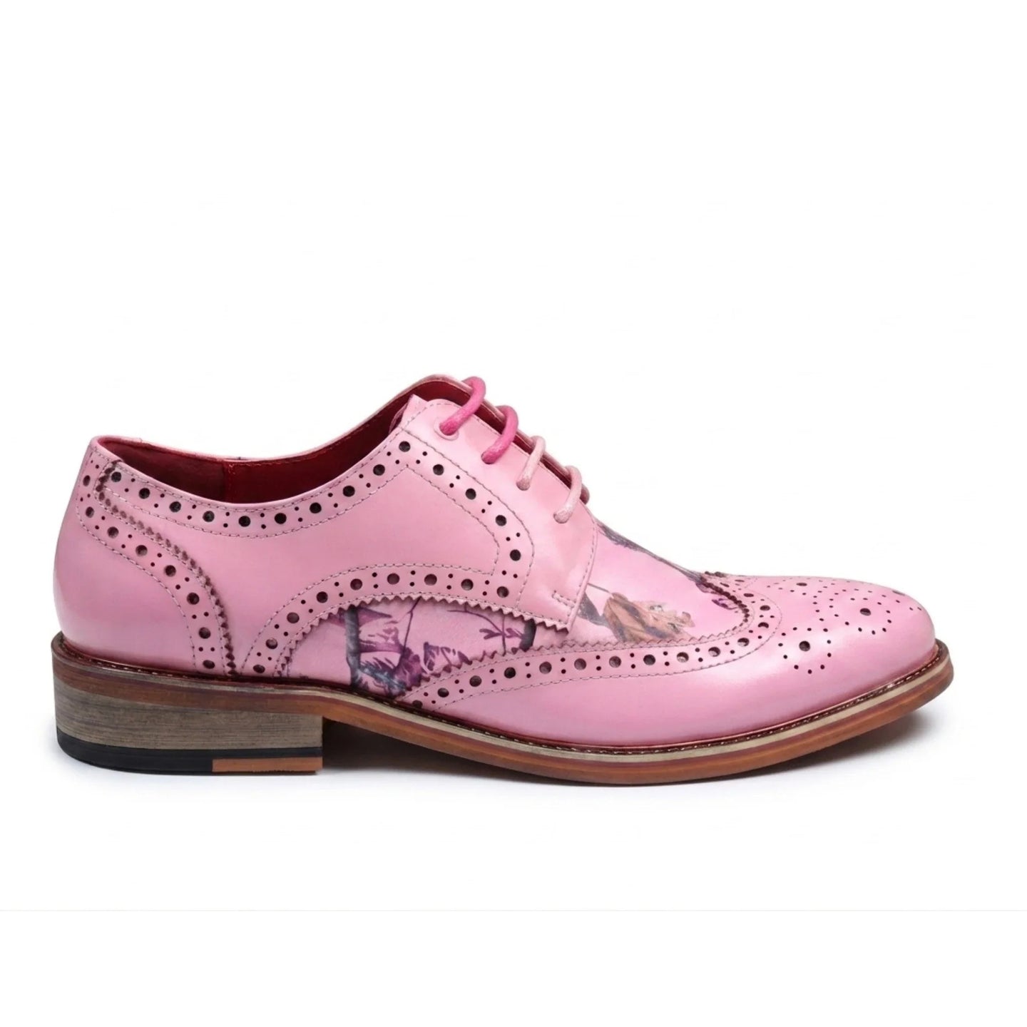 Wolf - Pantofi eleganți bărbătești cu imprimeu floral roz și vârfuri laterale