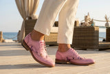 Wolf - Pantofi eleganți bărbătești cu imprimeu floral roz și vârfuri laterale