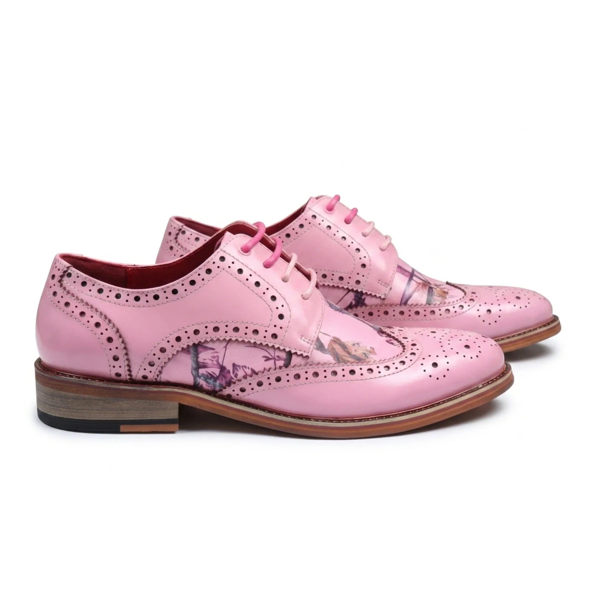 Wolf - Pantofi eleganți bărbătești cu imprimeu floral roz și vârfuri laterale