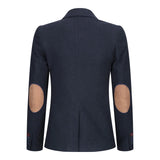 Womens Blazer Suit Wool Tweed Elbow Patch 1920s Vintage Classic Blue