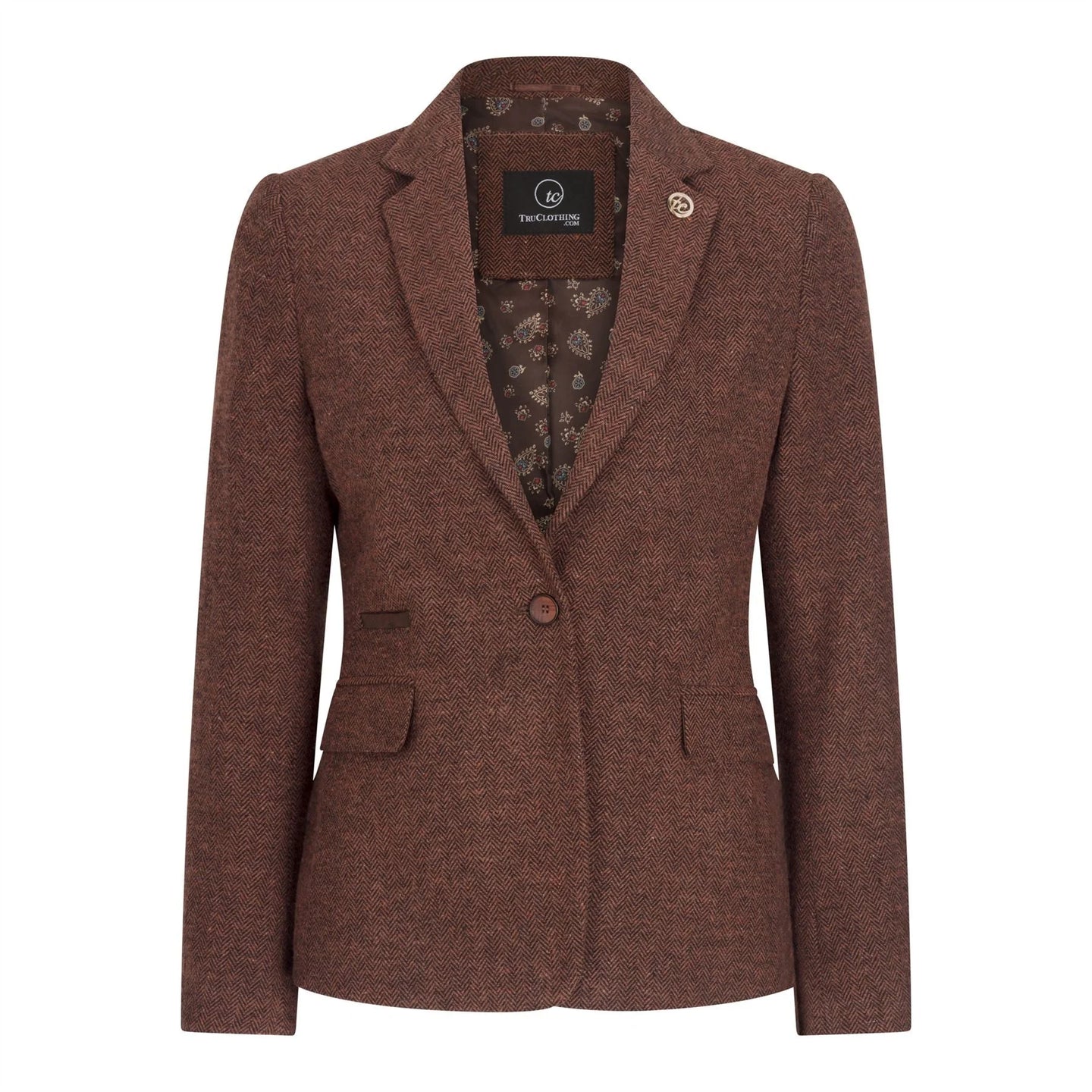 WS-12 - Sacou damă din tweed, lână herringbone, maro ruginiu