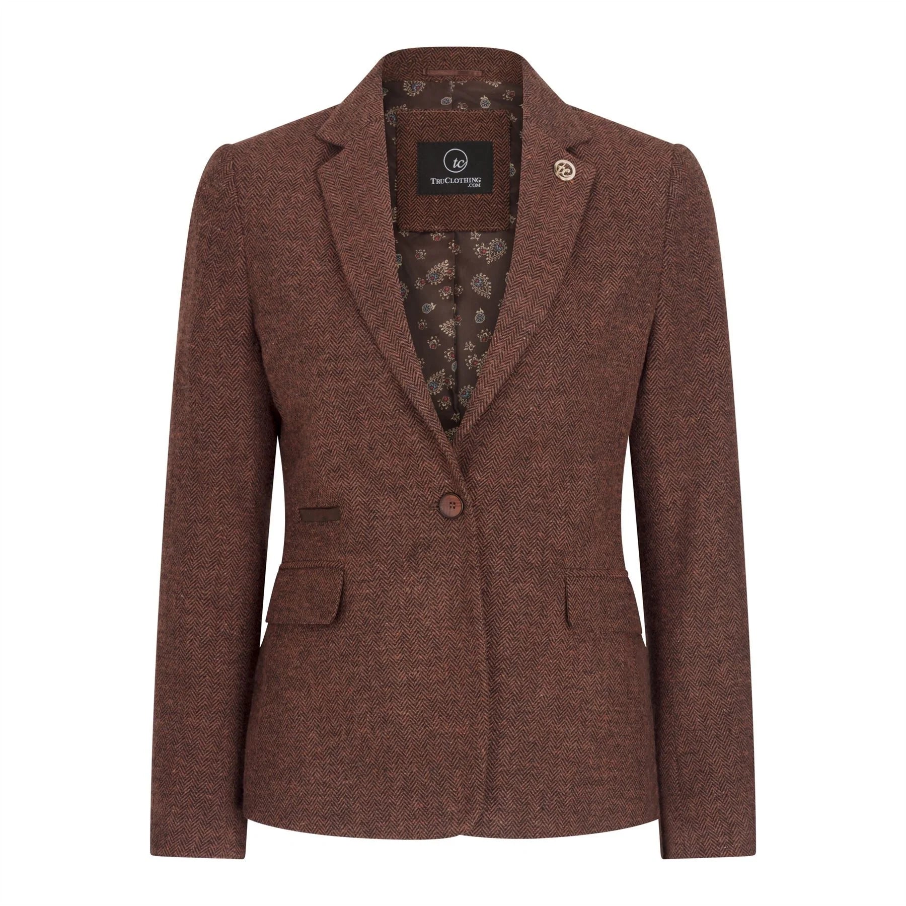 WS-12 - Sacou damă din tweed, lână herringbone, maro ruginiu