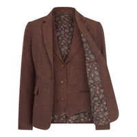 WS-12 - Sacou damă din tweed, lână herringbone, maro ruginiu