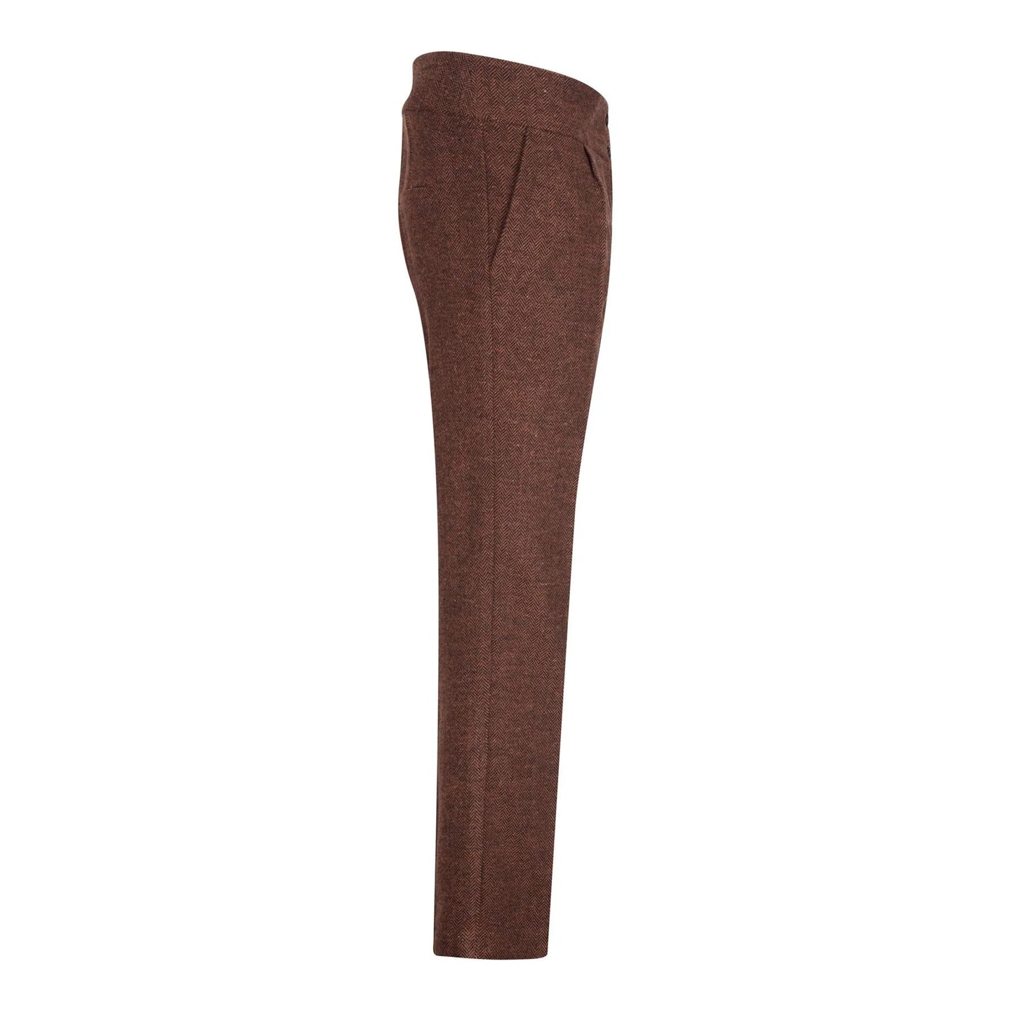 WS-12 - Pantaloni de costum pentru femei din tweed, lână herringbone, maro ruginiu