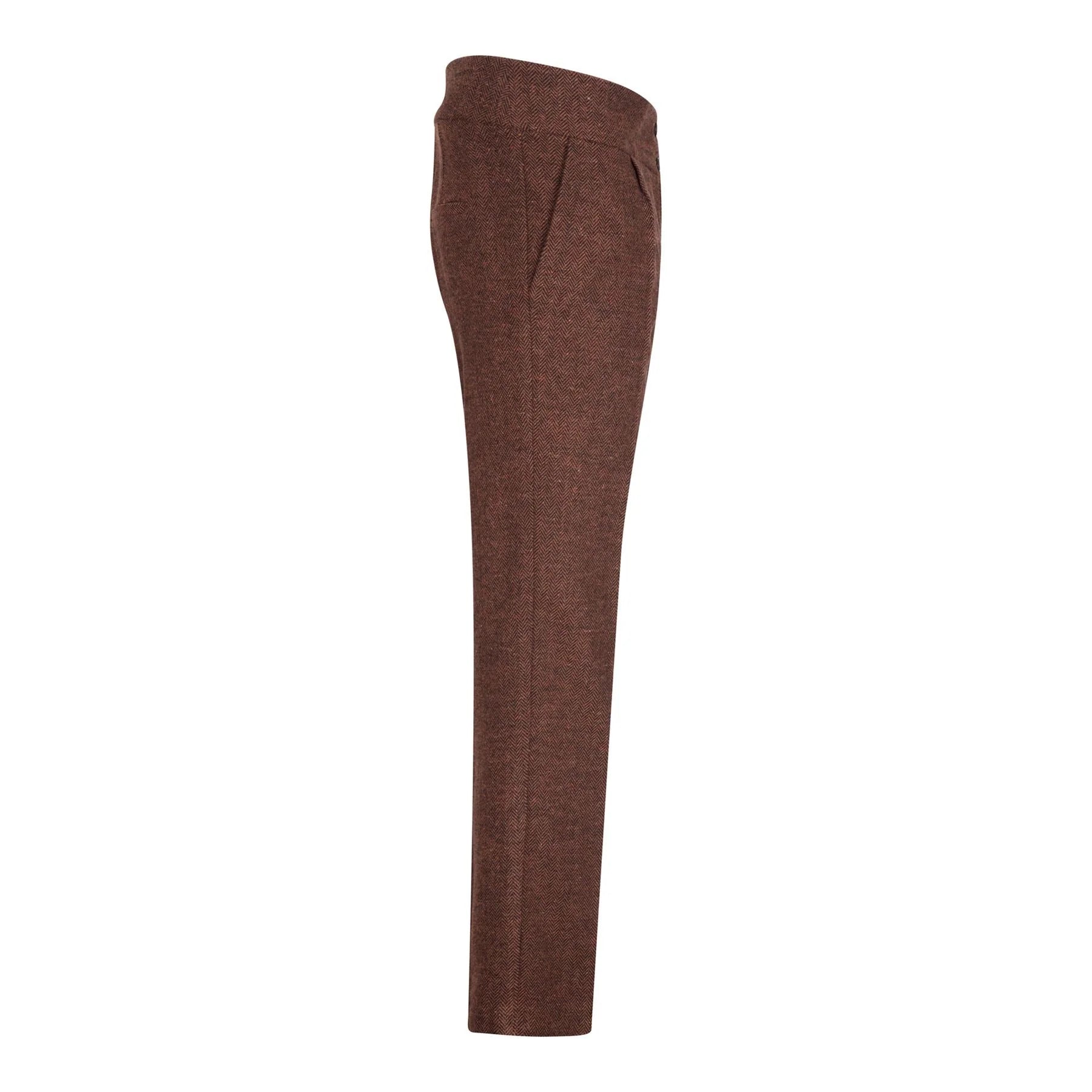 WS-12 - Pantaloni de costum pentru femei din tweed, lână herringbone, maro ruginiu