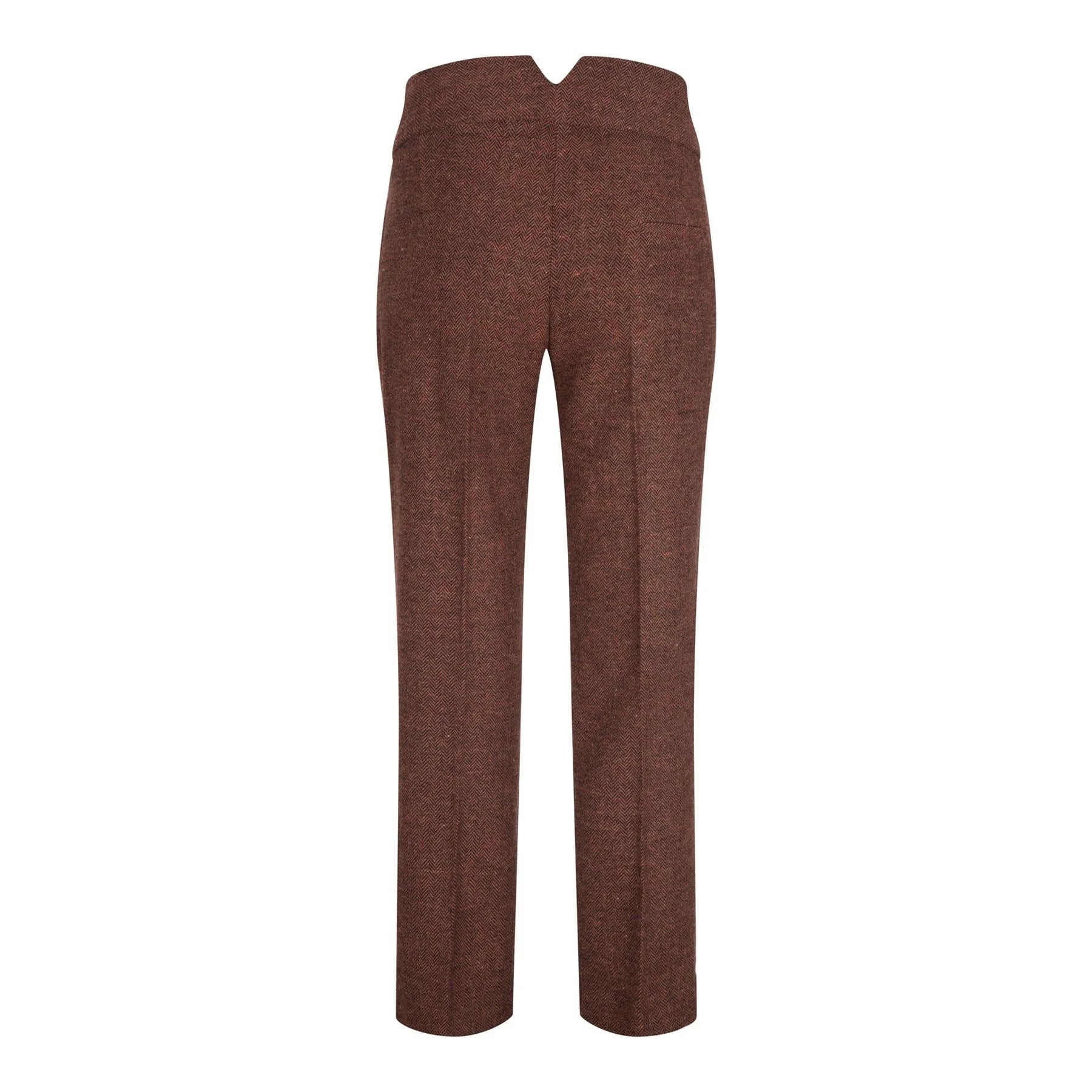 WS-12 - Pantaloni de costum pentru femei din tweed, lână herringbone, maro ruginiu