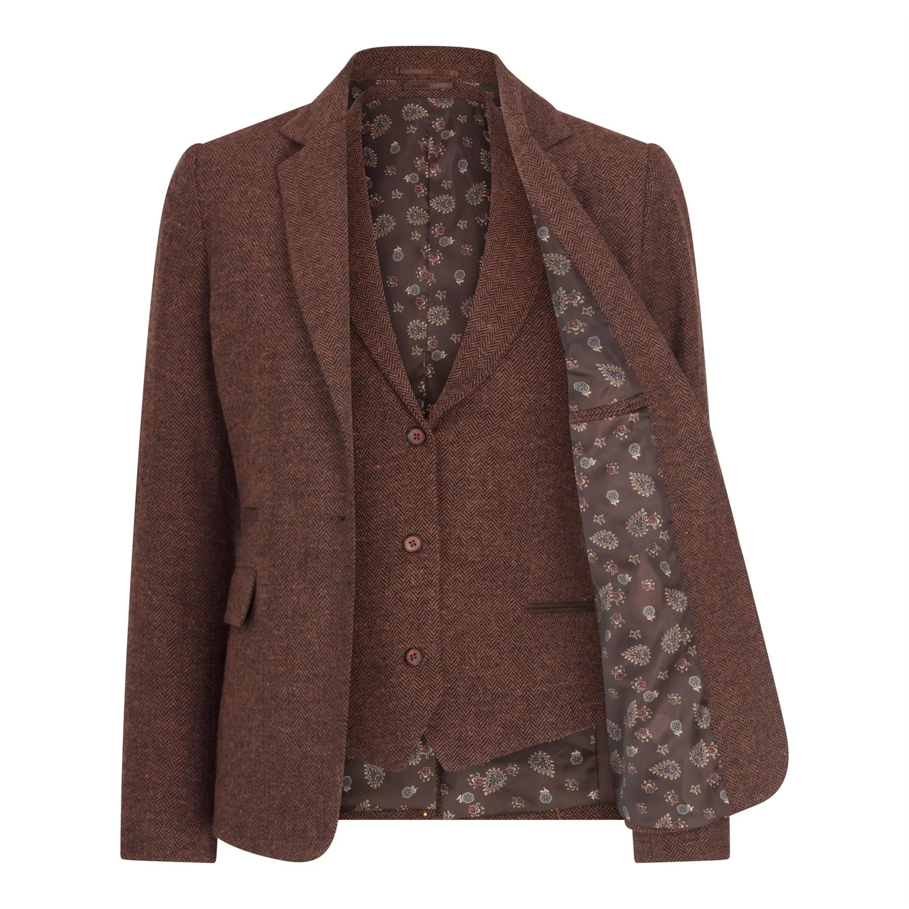 WS-12 - Vestă de damă din tweed, lână herringbone, maro ruginiu