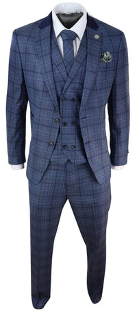 Mens Blue Check Tailored Fit Suit