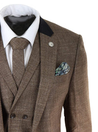Mens 3 Piece Brown Tailored Fit Suit