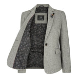 wsn03 - Sacou gri din tweed pentru femei, cu imprimeu Elow Peaky anii 1920