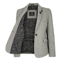 wsn03 - Sacou gri din tweed pentru femei, cu imprimeu Elow Peaky anii 1920