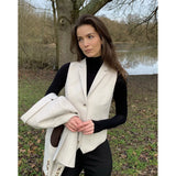 WSN15 - Vestă de damă din amestec de lână crem cu tweed