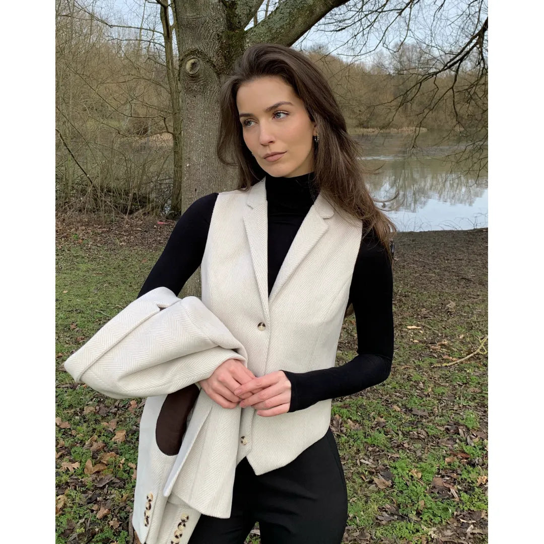 WSN15 - Vestă de damă din amestec de lână crem cu tweed